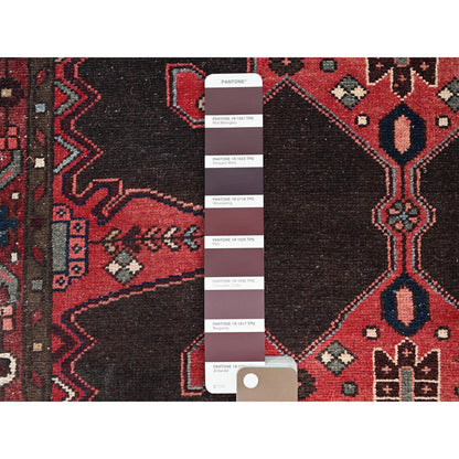 Overdyed & Vintage Wool Hand Knotted Rug Red Mahogany Red 3.5X15.1 -O086645