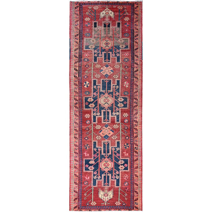 Overdyed & Vintage Wool Hand Knotted Rug Red Pink 3.7X10.3 -O086647