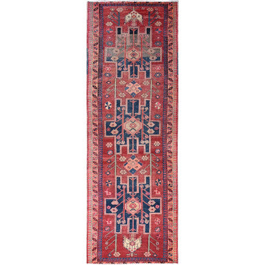 Overdyed & Vintage Wool Hand Knotted Rug Red Pink 3.7X10.3 -O086647