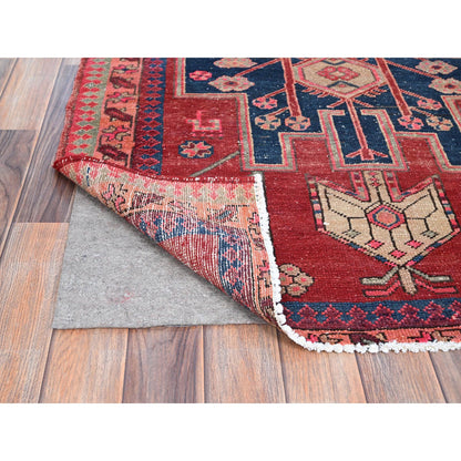 Overdyed & Vintage Wool Hand Knotted Rug Red Pink 3.7X10.3 -O086647