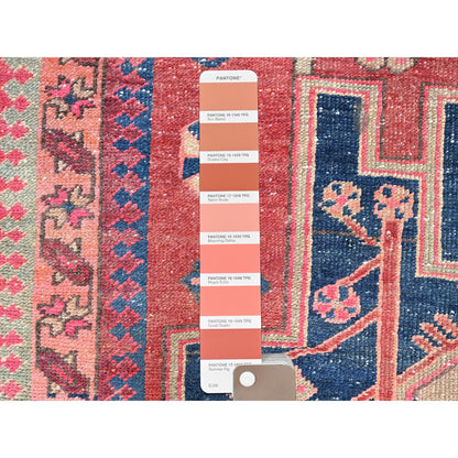 Overdyed & Vintage Wool Hand Knotted Rug Red Pink 3.7X10.3 -O086647