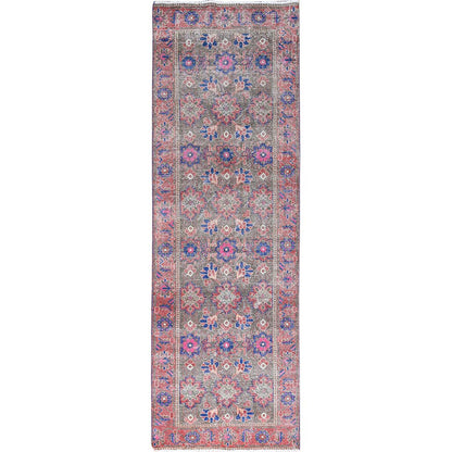 Overdyed & Vintage Wool Hand Knotted Rug Grey Gray 3.6X10.11 -O086648