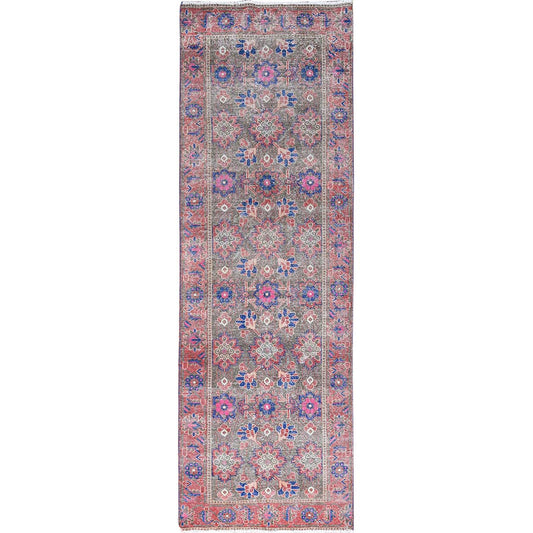 Overdyed & Vintage Wool Hand Knotted Rug Grey Gray 3.6X10.11 -O086648