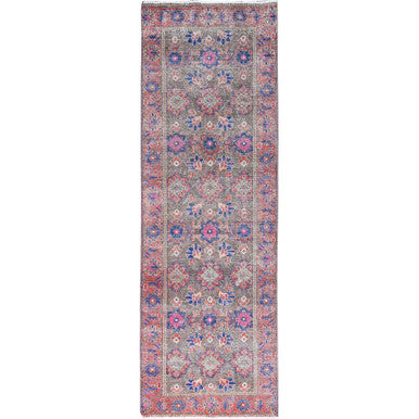 Overdyed & Vintage Wool Hand Knotted Rug Grey Gray 3.6X10.11 -O086648