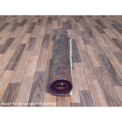 Overdyed & Vintage Wool Hand Knotted Rug Grey Gray 3.6X10.11 -O086648
