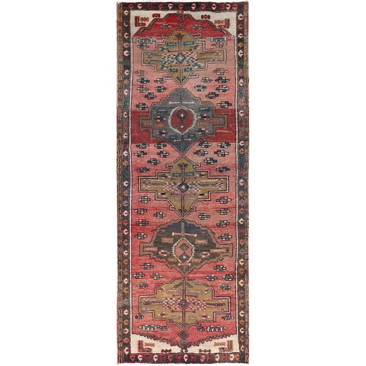 Overdyed & Vintage Wool Hand Knotted Rug Brown Brown 3.6X9.8 -O086655