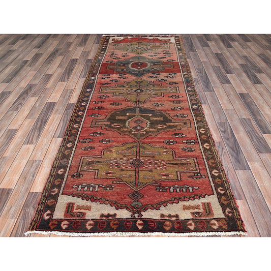 Overdyed & Vintage Wool Hand Knotted Rug Brown Brown 3.6X9.8 -O086655