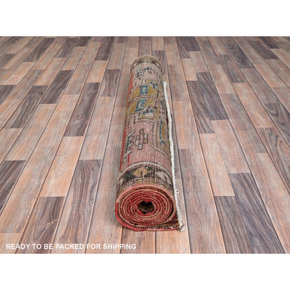 Overdyed & Vintage Wool Hand Knotted Rug Brown Brown 3.6X9.8 -O086655