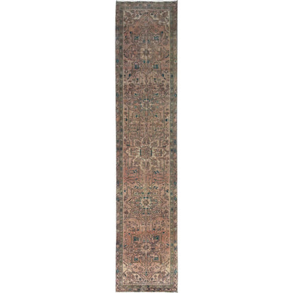 Overdyed & Vintage Wool Hand Knotted Rug Red Green 3.0X14.3 -O086658