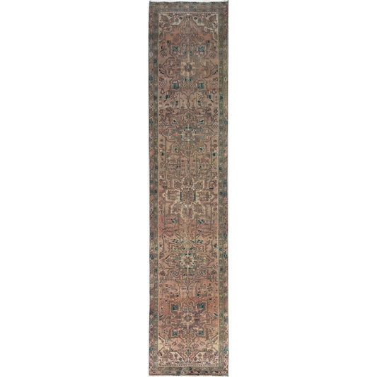 Overdyed & Vintage Wool Hand Knotted Rug Red Green 3.0X14.3 -O086658