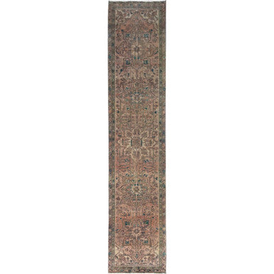 Overdyed & Vintage Wool Hand Knotted Rug Red Green 3.0X14.3 -O086658