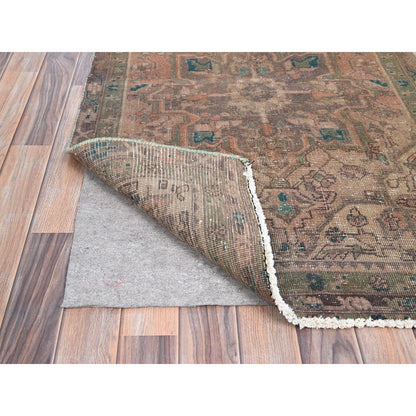 Overdyed & Vintage Wool Hand Knotted Rug Red Green 3.0X14.3 -O086658