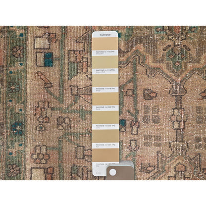 Overdyed & Vintage Wool Hand Knotted Rug Red Green 3.0X14.3 -O086658