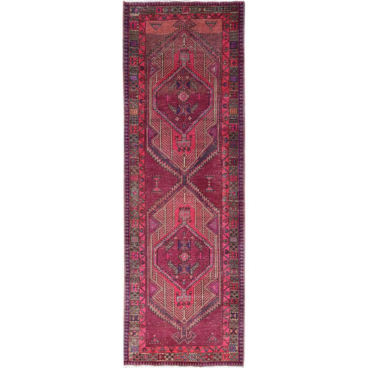 Overdyed & Vintage Wool Hand Knotted Rug Pink Beige 3.8X10.10 -O086660