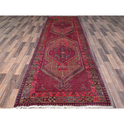 Overdyed & Vintage Wool Hand Knotted Rug Pink Beige 3.8X10.10 -O086660
