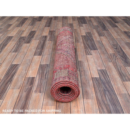 Overdyed & Vintage Wool Hand Knotted Rug Pink Beige 3.8X10.10 -O086660