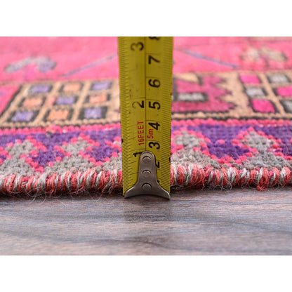 Overdyed & Vintage Wool Hand Knotted Rug Pink Beige 3.8X10.10 -O086660