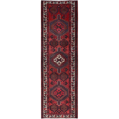 Overdyed & Vintage Wool Hand Knotted Rug Red Ivory 3.3X10.6 -O086662