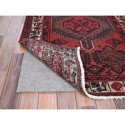 Overdyed & Vintage Wool Hand Knotted Rug Red Ivory 3.3X10.6 -O086662