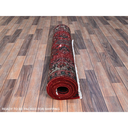 Overdyed & Vintage Wool Hand Knotted Rug Red Ivory 3.3X10.6 -O086662