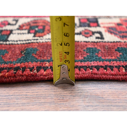 Overdyed & Vintage Wool Hand Knotted Rug Red Ivory 3.3X10.6 -O086662
