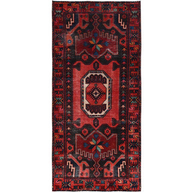 Overdyed & Vintage Wool Hand Knotted Rug Red Red 4.1X9.10 -O086677