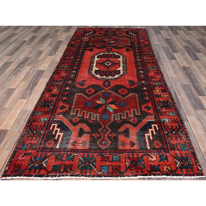 Overdyed & Vintage Wool Hand Knotted Rug Red Red 4.1X9.10 -O086677