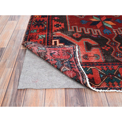 Overdyed & Vintage Wool Hand Knotted Rug Red Red 4.1X9.10 -O086677