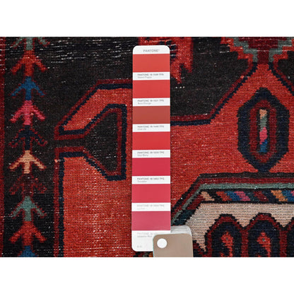 Overdyed & Vintage Wool Hand Knotted Rug Red Red 4.1X9.10 -O086677