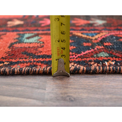 Overdyed & Vintage Wool Hand Knotted Rug Red Red 4.1X9.10 -O086677
