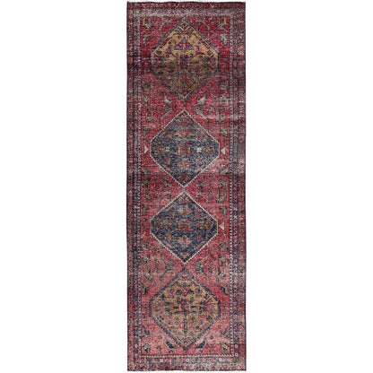 Overdyed & Vintage Wool Hand Knotted Rug Red Red 4.3X13.10 -O086679