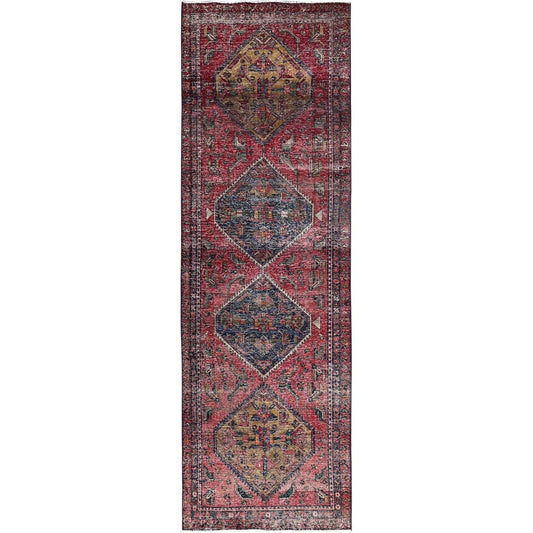 Overdyed & Vintage Wool Hand Knotted Rug Red Red 4.3X13.10 -O086679