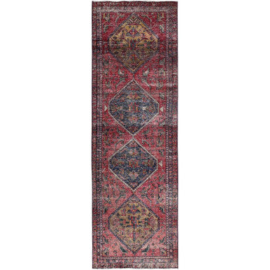 Overdyed & Vintage Wool Hand Knotted Rug Red Red 4.3X13.10 -O086679