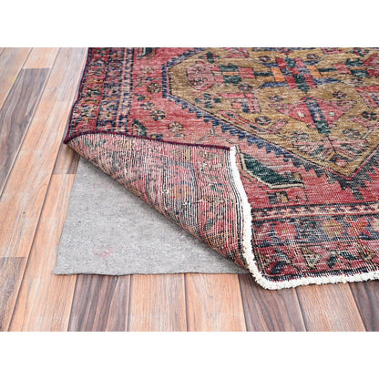 Overdyed & Vintage Wool Hand Knotted Rug Red Red 4.3X13.10 -O086679