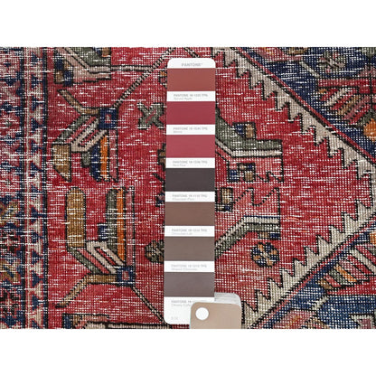 Overdyed & Vintage Wool Hand Knotted Rug Red Red 4.3X13.10 -O086679