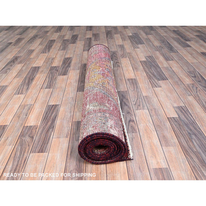 Overdyed & Vintage Wool Hand Knotted Rug Red Red 4.3X13.10 -O086679