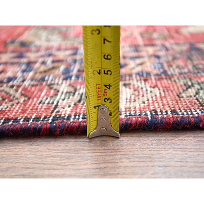 Overdyed & Vintage Wool Hand Knotted Rug Red Red 4.3X13.10 -O086679