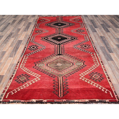 Overdyed & Vintage Wool Hand Knotted Rug Red Beige 4.3X9.3 -O086680