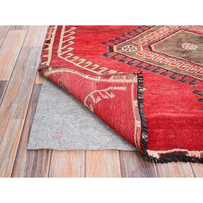 Overdyed & Vintage Wool Hand Knotted Rug Red Beige 4.3X9.3 -O086680