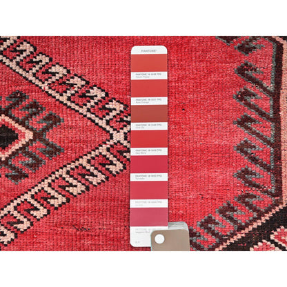 Overdyed & Vintage Wool Hand Knotted Rug Red Beige 4.3X9.3 -O086680