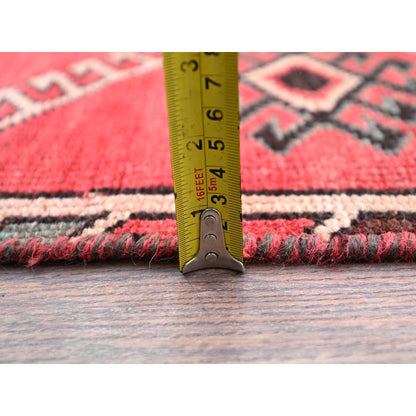 Overdyed & Vintage Wool Hand Knotted Rug Red Beige 4.3X9.3 -O086680