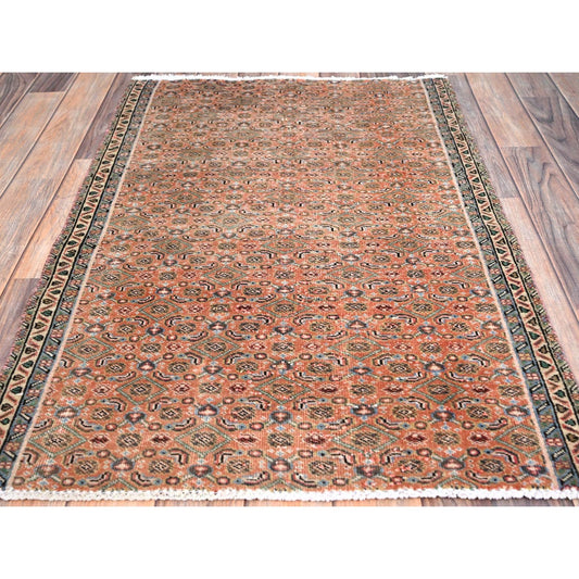 Overdyed & Vintage Wool Hand Knotted Rug Brown Blue 2.5X3.8 -O086683