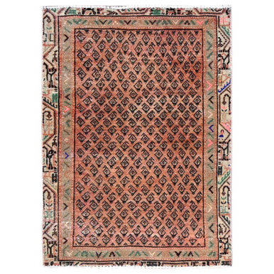 Overdyed & Vintage Wool Hand Knotted Rug Orange Brown 2.9X3.10 -O086684