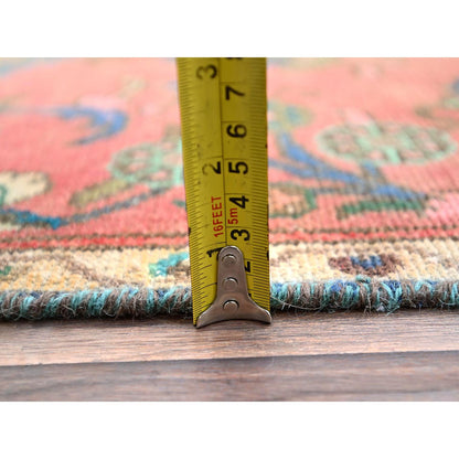 Overdyed & Vintage Wool Hand Knotted Rug Red Ivory 2.5X10.8 -O086691