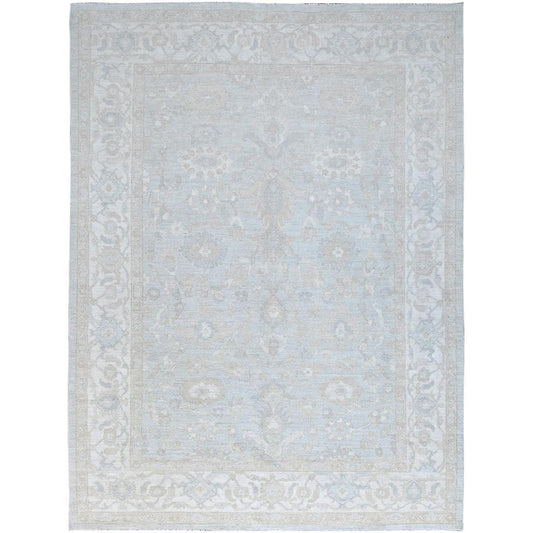 Oushak And Peshawar Wool Hand Knotted Rug Grey Ivory 9.1X12.0 -O086705