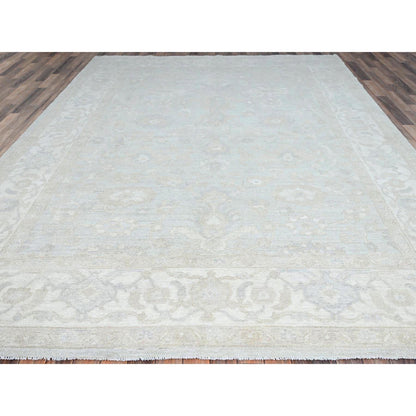 Oushak And Peshawar Wool Hand Knotted Rug Grey Ivory 9.1X12.0 -O086705