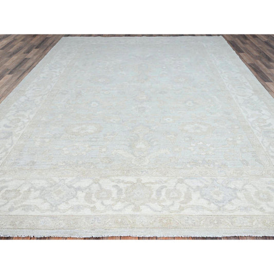 Oushak And Peshawar Wool Hand Knotted Rug Grey Ivory 9.1X12.0 -O086705