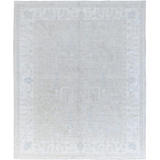 Oushak And Peshawar Wool Hand Knotted Rug Ivory Ivory 8.1X9.7 -O086708