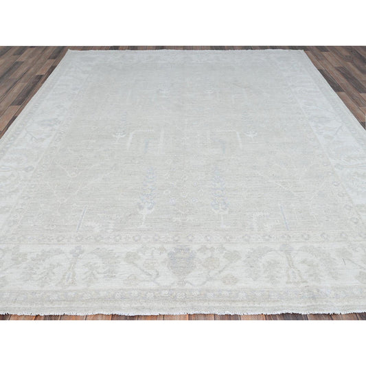 Oushak And Peshawar Wool Hand Knotted Rug Ivory Ivory 8.1X9.7 -O086708