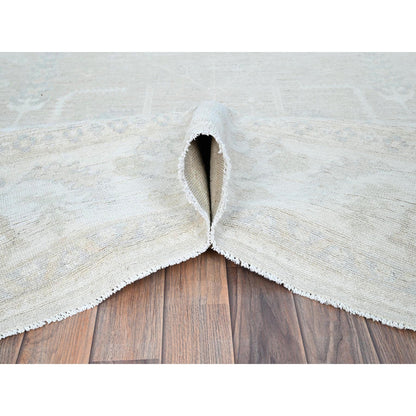 Oushak And Peshawar Wool Hand Knotted Rug Ivory Ivory 8.1X9.7 -O086708